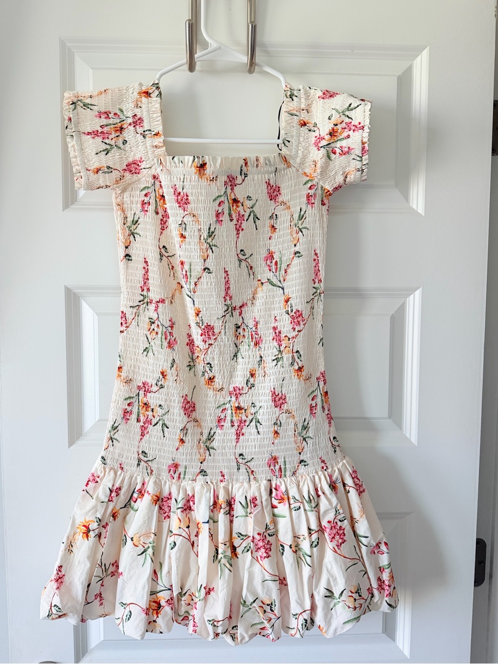 H&M Cream Floral Smocked Sundress with Pink & Orange Blooms